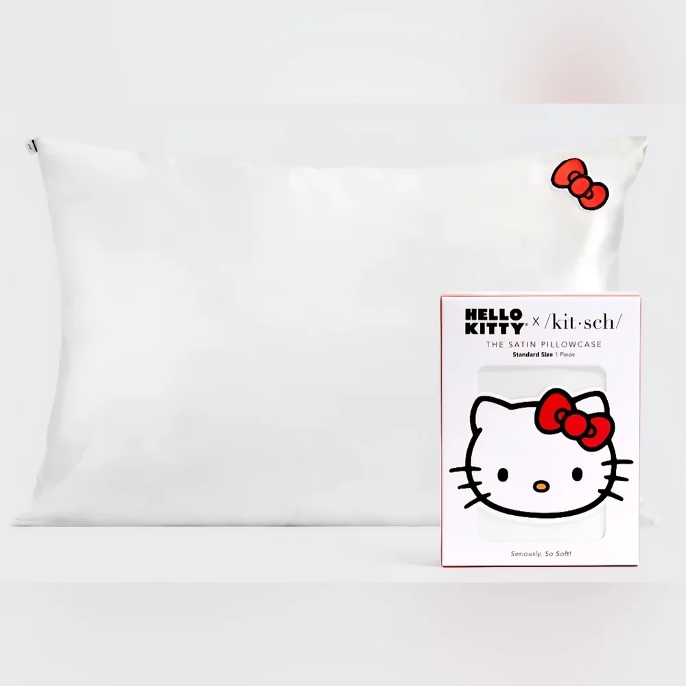 Kitsch x Hello Kitty Satin Pillowcase in Ivory Kitty Bow